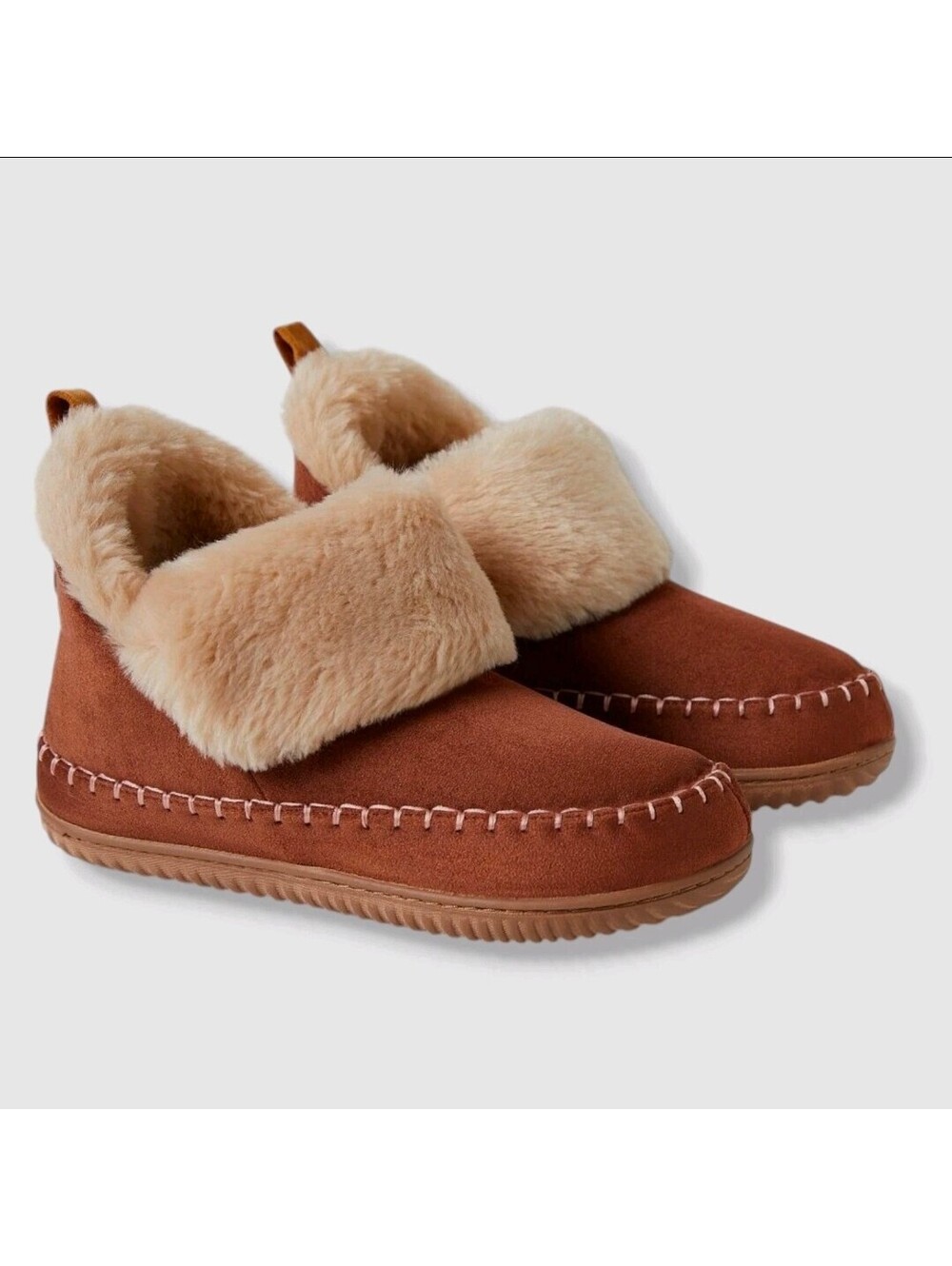 Dearfoams Brown Suede and Faux Fur Cozy Slippers -SIZE 11
